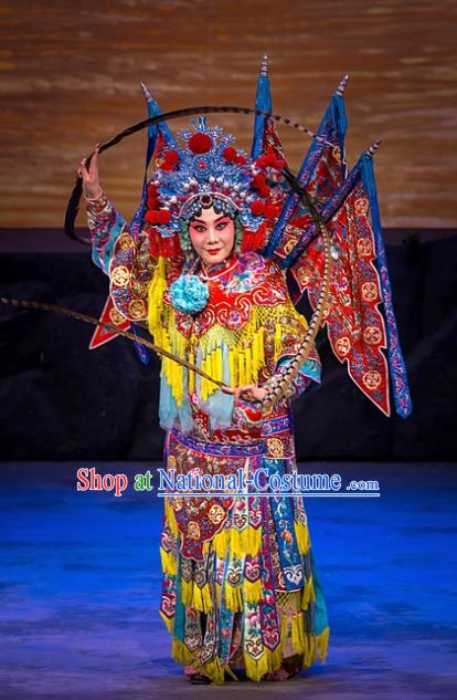 Chinese Beijing Opera General Kao Armor Suit with Flags Apparels Costumes and Headpieces Traditional Peking Opera Mrs Anguo Diva Liang Hongyu Dress Garment