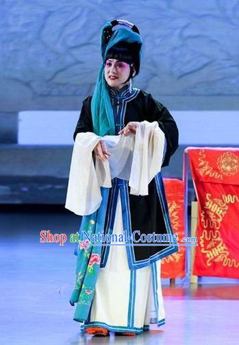 Chinese Sichuan Opera Distress Maiden Garment Costumes and Hair Accessories He Zhu Pei Traditional Peking Opera Maid Lady He Zhu Dress Tsing Yi Apparels