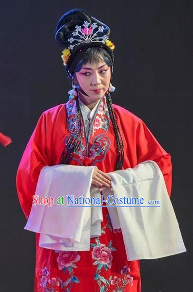 Chinese Sichuan Opera Bride Garment Costumes and Hair Accessories He Zhu Pei Traditional Peking Opera Hua Tan He Zhu Dress Actress Apparels