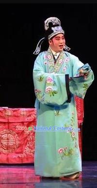 He Zhu Pei Chinese Sichuan Opera Niche Apparels Costumes and Headpieces Peking Opera Scholar Zhao Peng Garment Young Male Clothing