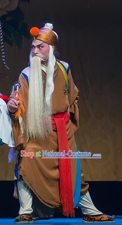 Chinese Sichuan Opera Taoist Priest Apparels Costumes and Headpieces Peking Opera Elderly Male Garment Laosheng Clothing