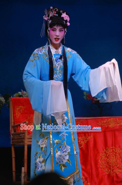 Chinese Sichuan Opera Actress Zhu Yingtai Garment Costumes and Hair Accessories Fang You Traditional Peking Opera Hua Tan Dress Young Lady Apparels