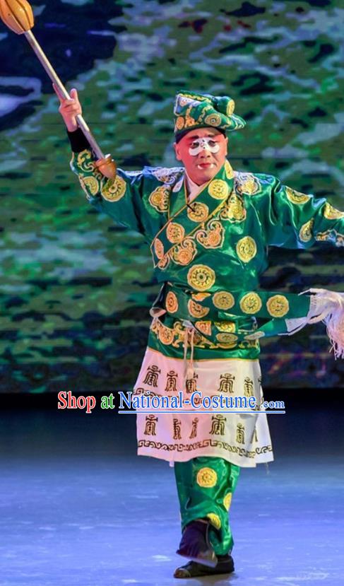 Yuan Men Zhan Zi Chinese Sichuan Opera Chou Role Apparels Costumes and Headpieces Peking Opera Soldier Garment Figurant Clothing