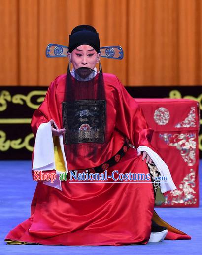 Yu Bei Pavilion Chinese Peking Opera Minister Laosheng Garment Costumes and Headwear Beijing Opera Elderly Official Robe Apparels Clothing