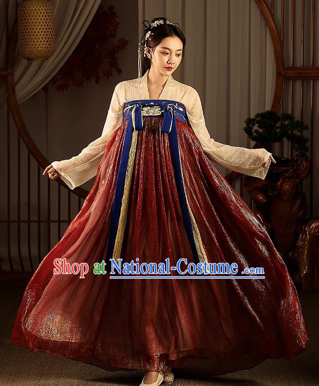 Chinese Tang Dynasty Hanfu Dress Traditional Apparels Ancient Drama Civilian Lady Historical Costumes Complete Set for Women