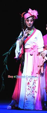 Chinese Beijing Opera Hua Tan Ai Liya Apparels Costumes and Headpieces Traditional Peking Opera Love Bell Tower Young Lady White Dress Garment