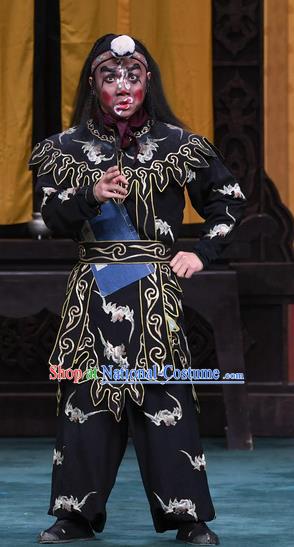 Xiangmei Temple Chinese Peking Opera Martial Male Garment Costumes and Headwear Beijing Opera Wusheng Apparels Takefu Black Clothing