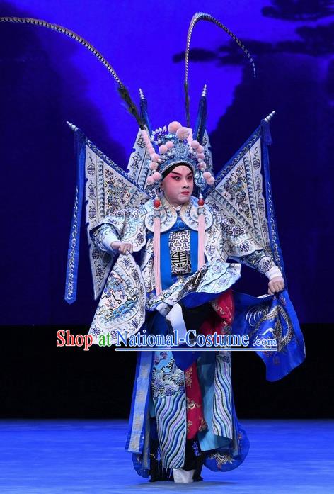 Luo Cheng Chinese Peking Opera Wusheng Garment Costumes and Headwear Beijing Opera Young Male Apparels Clothing General Kao Armor Suit with Flags