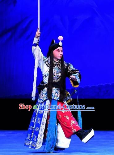 Luo Cheng Chinese Peking Opera Swordsman Garment Costumes and Headwear Beijing Opera Martial Male Apparels Takefu Clothing