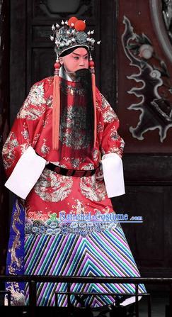 Hong Zong Lie Ma Chinese Peking Opera Xue Pinggui Garment Costumes and Headwear Beijing Opera Apparels General Official Clothing