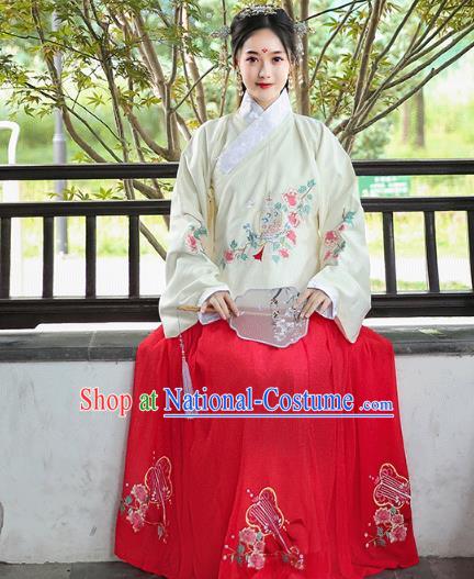 Chinese Ming Dynasty Young Lady Historical Costumes Traditional Hanfu Dress Ancient Patrician Female Blouse and Skirt Apparels