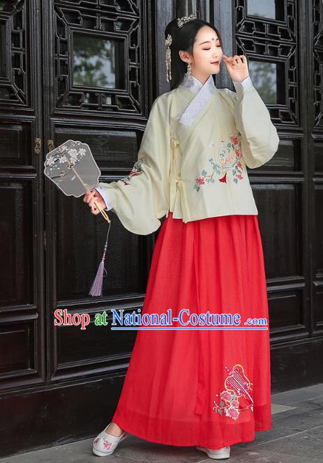 Chinese Ming Dynasty Young Lady Historical Costumes Traditional Hanfu Dress Ancient Patrician Female Blouse and Skirt Apparels