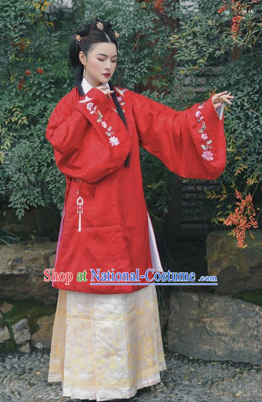 Chinese Ming Dynasty Noble Lady Apparels Traditional Hanfu Dress Ancient Women Historical Costumes Blouse and Skirt Complete Set