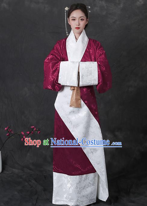 Chinese Han Dynasty Curving Front Robe Traditional Hanfu Dress Ancient Royal Princess Apparels Historical Costumes