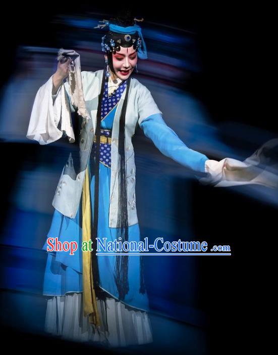 Chinese Beijing Opera Village Girl Apparels Costumes and Headdress Xin Zhui Traditional Peking Opera Actress Country Woman Dress Garment