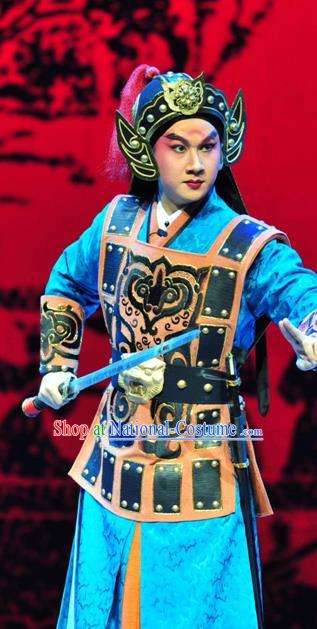 Xin Zhui Chinese Peking Opera Wusheng Garment Costumes and Headwear Beijing Opera Martial Male Li Xi Apparels Soldier Clothing