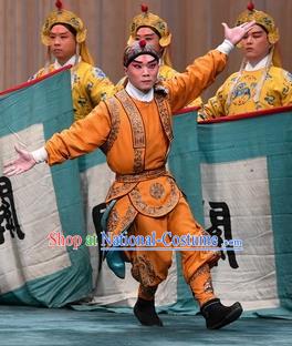 Changban Po Hanjin Kou Chinese Peking Opera Martial Male Garment Costumes and Headwear Beijing Opera Wusheng Apparels Takefu Clothing