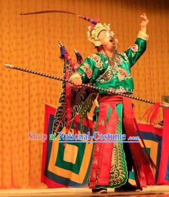 Ya Guan Tower Chinese Peking Opera Chou Garment Costumes and Headwear Beijing Opera Martial Male Wusheng Apparels Clothing