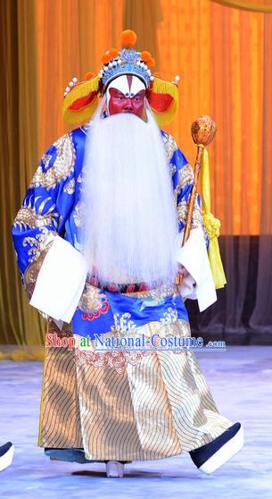 Da Bao Guo Er Jin Gong Chinese Peking Opera Elderly Male Garment Costumes and Headwear Beijing Opera Lord Apparels Official Xu Yanzhao Clothing