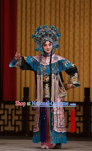 Chinese Beijing Opera Wudan Apparels Costumes and Headdress Da Bao Guo Er Jin Gong Traditional Peking Opera Martial Female Dress Garment