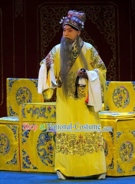 Tai Zhen Wai Zhuan Chinese Peking Opera Elderly Male Emperor Xuanzong Garment Costumes and Headwear Beijing Opera Laosheng Li Longji Apparels Clothing