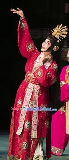 Chinese Beijing Opera Diva Apparels Costumes and Headpieces Tai Zhen Wai Zhuan Traditional Peking Opera Young Female Yang Yuhuan Garment Red Dress