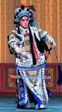 Sacrifice Zhao Shi Gu Er Chinese Peking Opera Martial Male Garment Costumes and Headwear Beijing Opera Wusheng Apparels General Armor Clothing