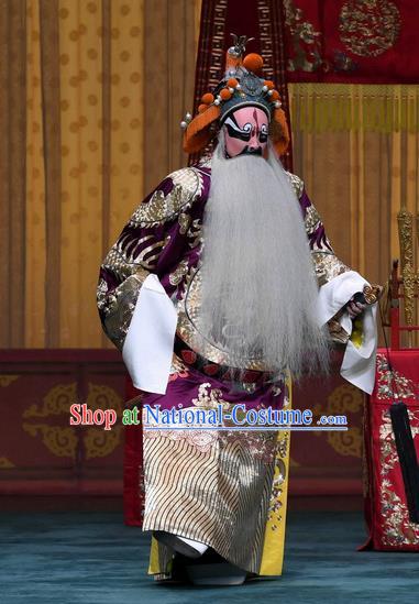 Sacrifice Zhao Shi Gu Er Chinese Peking Opera King Garment Costumes and Headwear Beijing Opera Elderly Male Apparels Landlord Clothing