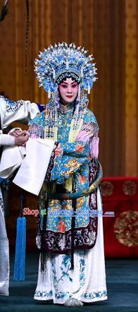 Chinese Beijing Opera Diva Princess Zhuang Ji Apparels Costumes and Headdress Sacrifice Zhao Shi Gu Er Traditional Peking Opera Hua Tan Dress Garment