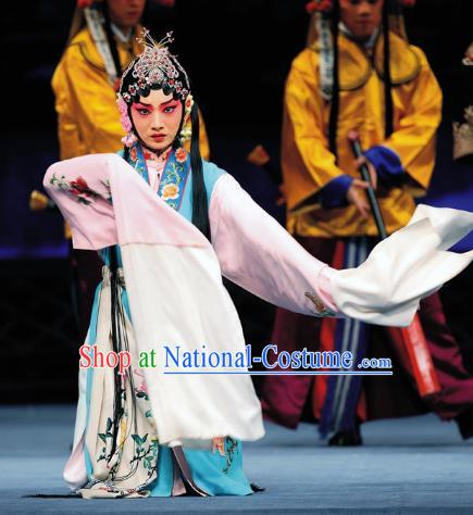 Chinese Beijing Opera Xiaodan Apparels Costumes and Headdress Sacrifice Zhao Shi Gu Er Traditional Peking Opera Court Lady Dress Garment