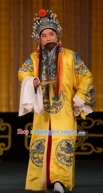 Tai Zhen Wai Zhuan Chinese Peking Opera Elderly Male Garment Costumes and Headwear Beijing Opera Apparels Emperor Xuanzong Clothing