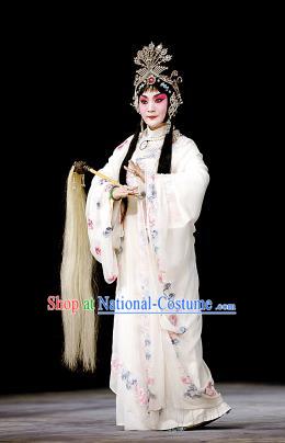 Chinese Beijing Opera Hua Tan Apparels Costumes and Headpieces Tai Zhen Wai Zhuan Traditional Peking Opera Taoist Nun White Dress Garment