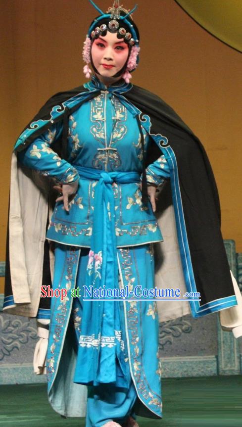 Chinese Beijing Opera Actress Apparels Costumes and Headpieces Revenge of the Fisherman Traditional Peking Opera Fisher Maiden Xiao Guiying Blue Dress Garment