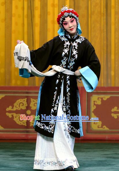 Chinese Beijing Opera Young Female Apparels Costumes and Headpieces Obsessed Dream Traditional Peking Opera Tsing Yi Black Dress Garment