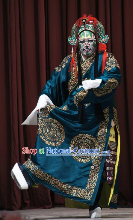 Yan Yang Tower Chinese Peking Opera Hero Garment Costumes and Headwear Beijing Opera Swordsman Xu Shiying Apparels Clothing