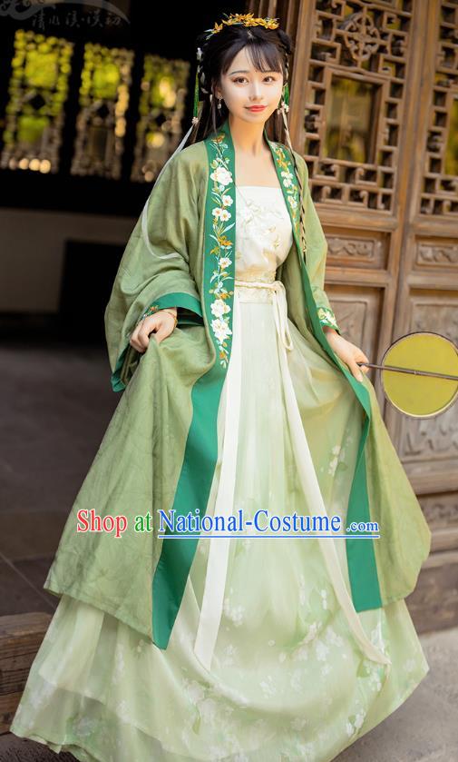 Traditional Chinese Song Dynasty Young Female Apparels Historical Costumes Ancient Royal Princess Embroidered Green Hanfu Dress