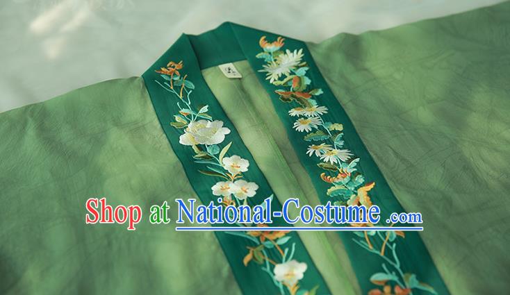 Traditional Chinese Song Dynasty Young Female Apparels Historical Costumes Ancient Royal Princess Embroidered Green Hanfu Dress