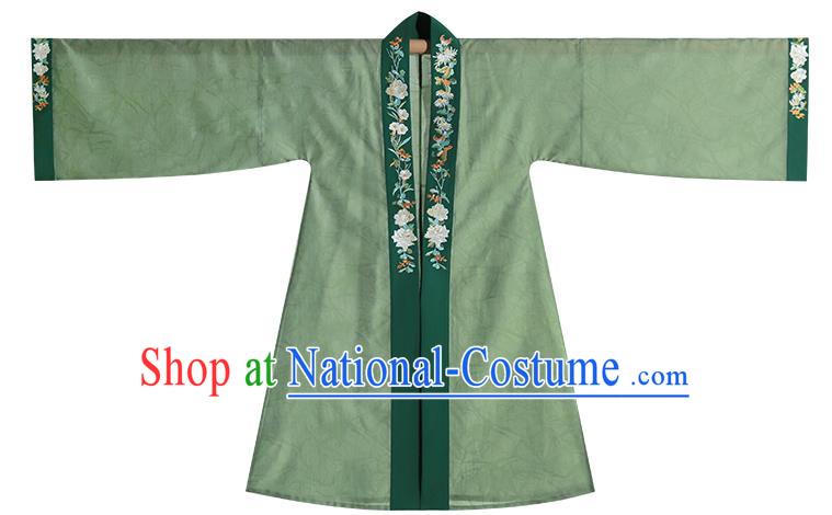 Traditional Chinese Song Dynasty Young Female Apparels Historical Costumes Ancient Royal Princess Embroidered Green Hanfu Dress