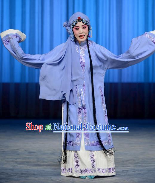 Chinese Beijing Opera Country Woman Apparels Costumes and Headdress The Unicorn Purse Traditional Peking Opera Distress Maiden Zhao Shouzhen Dress Garment