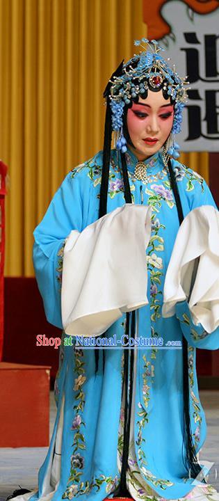 Chinese Beijing Opera Actress Courtesan Li Shuping Apparels Costumes and Headdress Chen Sanliang Pa Tang Traditional Peking Opera Diva Blue Dress Garment