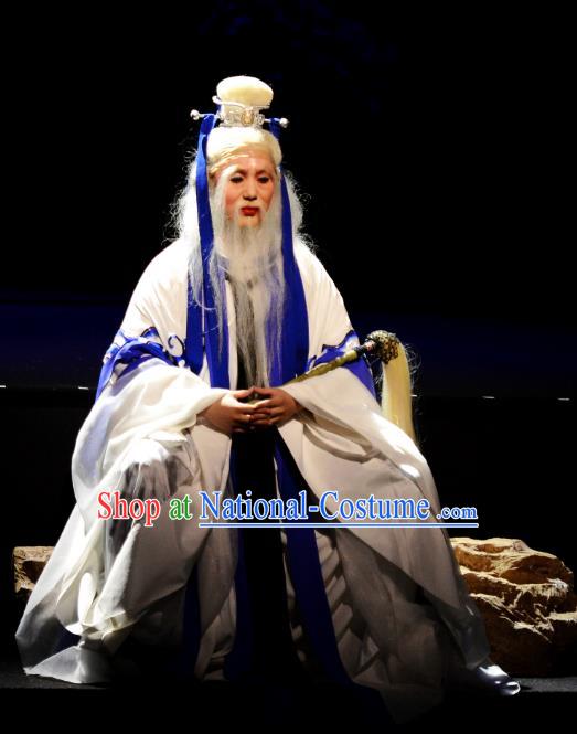 Goddess of the Moon Chinese Peking Opera Elderly Male Garment Costumes and Headwear Beijing Opera Old Immortal Apparels Clothing