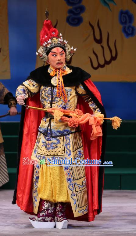 Kangxi Dadi Chinese Peking Opera Wusheng Garment Costumes and Headwear Beijing Opera Qing Dynasty Emperor Apparels Armor Clothing