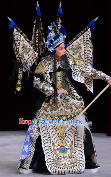 Chu Palace Hen Chinese Peking Opera Military Officer Garment Costumes and Headwear Beijing Opera General Kao Armor Suit with Flags Apparels Clothing