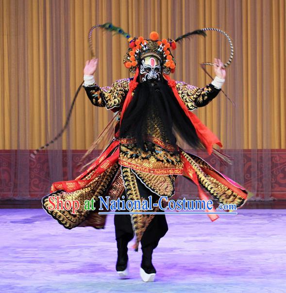 Qing Shi Mountain Chinese Peking Opera Military Officer Garment Costumes and Headwear Beijing Opera Wusheng Apparels General Kao Armor Suit Clothing