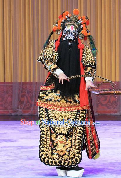 Qing Shi Mountain Chinese Peking Opera Military Officer Garment Costumes and Headwear Beijing Opera Wusheng Apparels General Kao Armor Suit Clothing