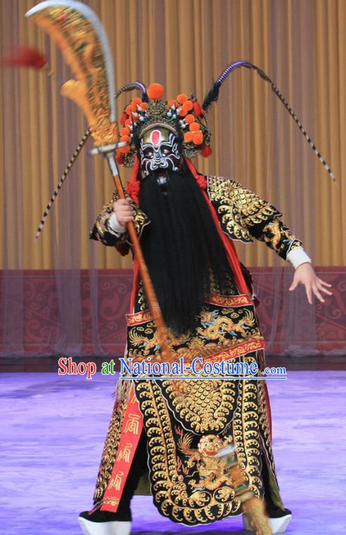 Qing Shi Mountain Chinese Peking Opera Military Officer Garment Costumes and Headwear Beijing Opera Wusheng Apparels General Kao Armor Suit Clothing