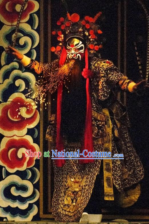 Qing Shi Mountain Chinese Peking Opera General Kao Armor Suit Garment Costumes and Headwear Beijing Opera Military Officer Apparels Clothing