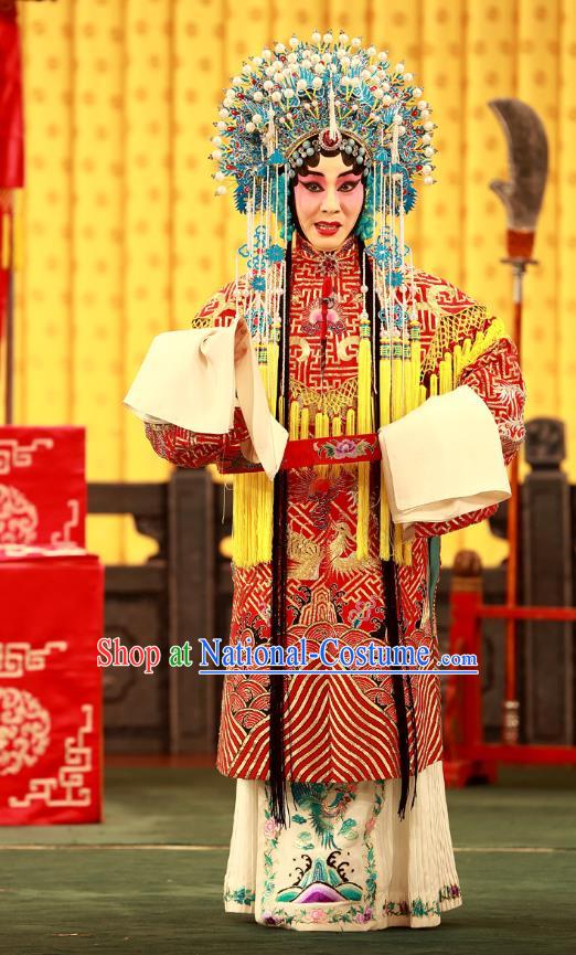 Chinese Beijing Opera Wedding Apparels Costumes and Headdress A Honey Trap Traditional Peking Opera Hua Tan Red Dress Actress Sun Shangxiang Garment