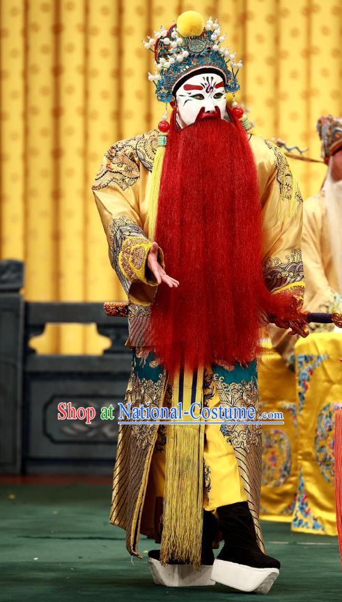 A Honey Trap Chinese Peking Opera Lord Sun Quan Garment Costumes and Headwear Beijing Opera Elderly Male Apparels Emperor Clothing