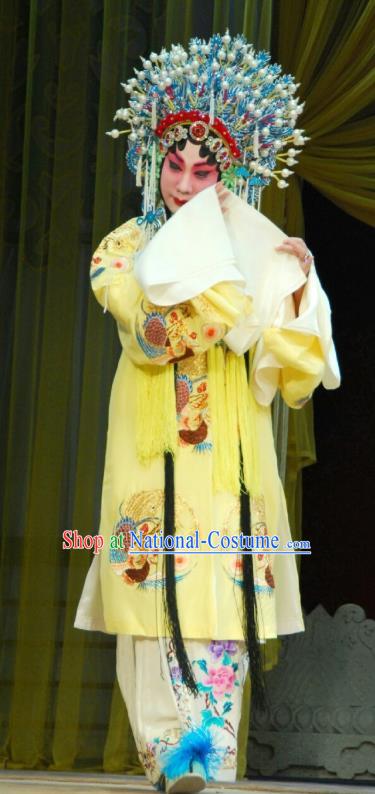 Chinese Beijing Opera Diva Apparels Costumes and Headdress A Honey Trap Traditional Peking Opera Hua Tan Yellow Dress Actress Sun Shangxiang Garment